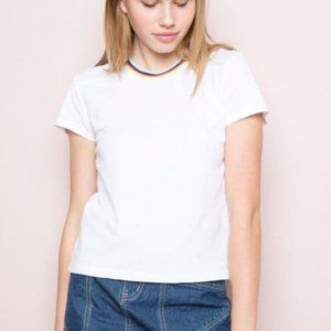 John Galt Brandy Melville Rainbow Collar White Cotton Tee Short Sleeves One Size
